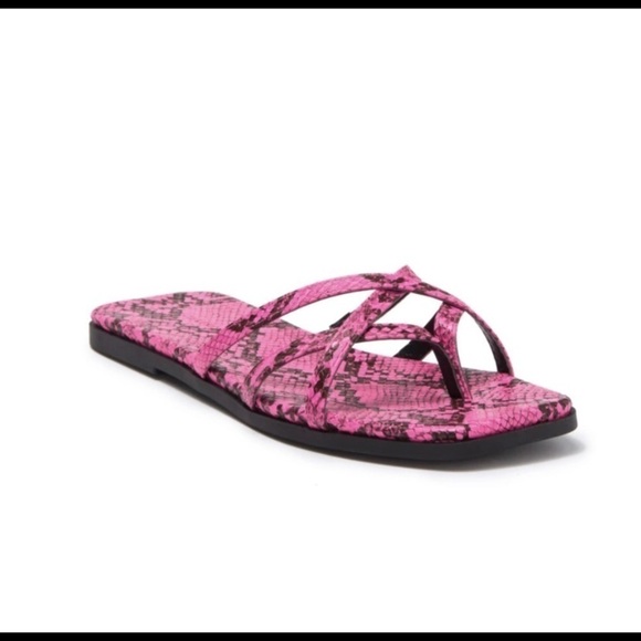 14TH & Union Caite Hot Pink & Black Python Print Slip On Strappy Sandals - Picture 1 of 6